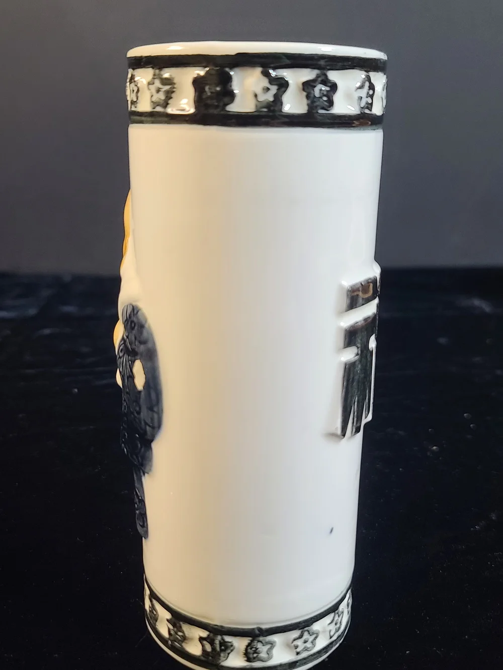 Source Unknown White and Black Ceramic Buddha Accent Vase